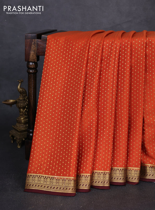 Pure mysore silk saree rust shade and coffee brown with allover zari woven buttas and zari woven border