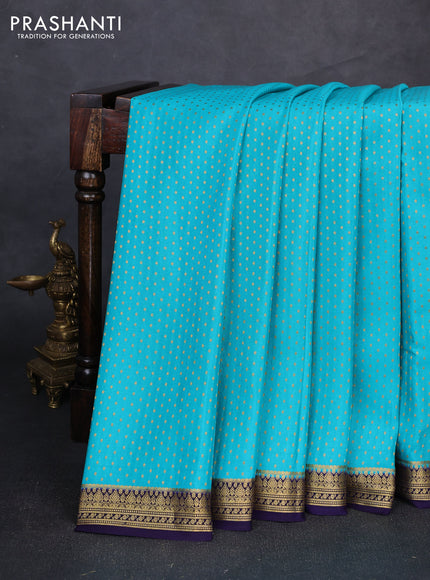 Pure mysore silk saree teal blue and deep violet with allover zari woven buttas and zari woven border