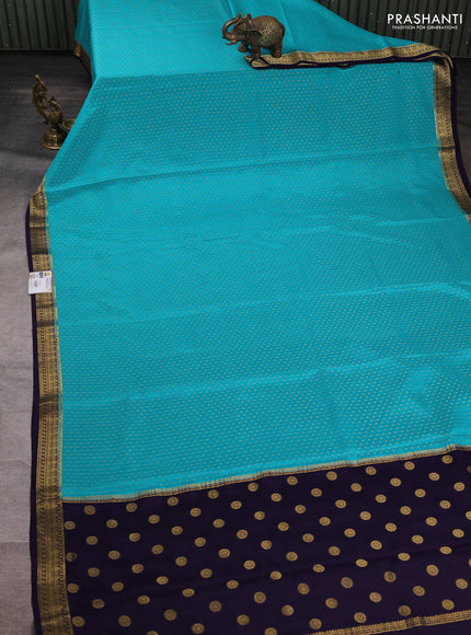 Pure mysore silk saree teal blue and deep violet with allover zari woven buttas and zari woven border