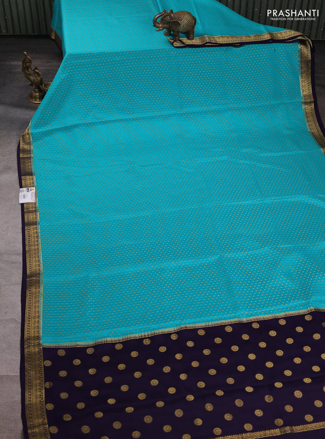 Pure mysore silk saree teal blue and deep violet with allover zari woven buttas and zari woven border