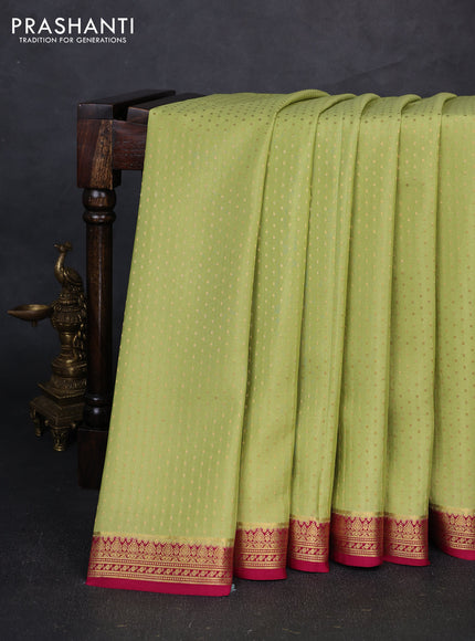 Pure mysore silk saree pista green and pink with allover zari woven buttas and zari woven border
