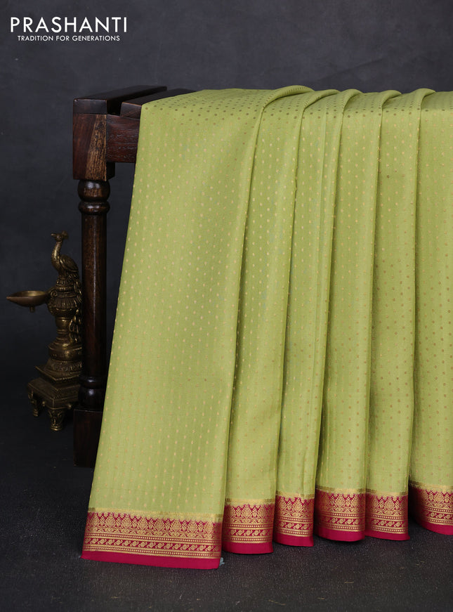 Pure mysore silk saree pista green and pink with allover zari woven buttas and zari woven border