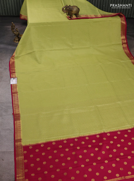 Pure mysore silk saree pista green and pink with allover zari woven buttas and zari woven border