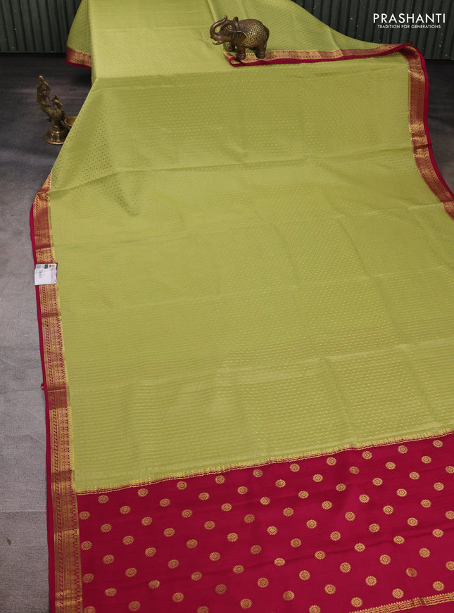 Pure mysore silk saree pista green and pink with allover zari woven buttas and zari woven border