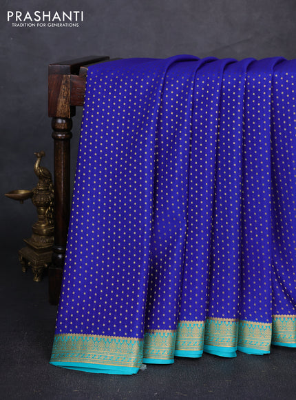 Pure mysore silk saree royal blue and teal blue with allover zari woven buttas and zari woven border