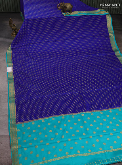 Pure mysore silk saree royal blue and teal blue with allover zari woven buttas and zari woven border