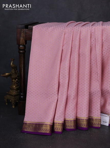 Pure mysore silk saree pastel pink and purple with allover zari woven buttas and small zari woven border