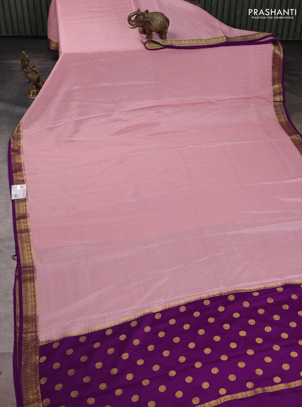 Pure mysore silk saree pastel pink and purple with allover zari woven buttas and small zari woven border