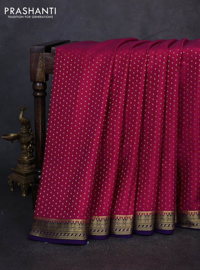 Pure mysore silk saree pink and violet with allover zari woven buttas and small zari woven border