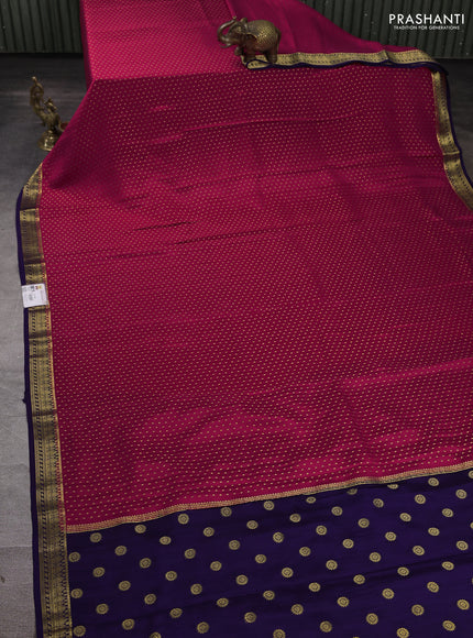 Pure mysore silk saree pink and violet with allover zari woven buttas and small zari woven border