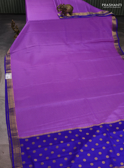 Pure mysore silk saree lavender and royal blue with allover zari woven buttas and small zari woven border