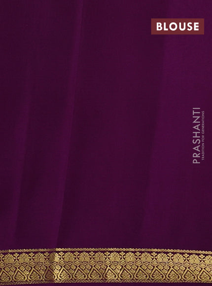 Pure mysore silk saree peach pink and purple with allover small zari checked pattern and small zari woven border