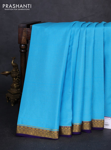 Pure mysore silk saree teal blue and navy blue with allover small zari checked pattern and small zari woven border