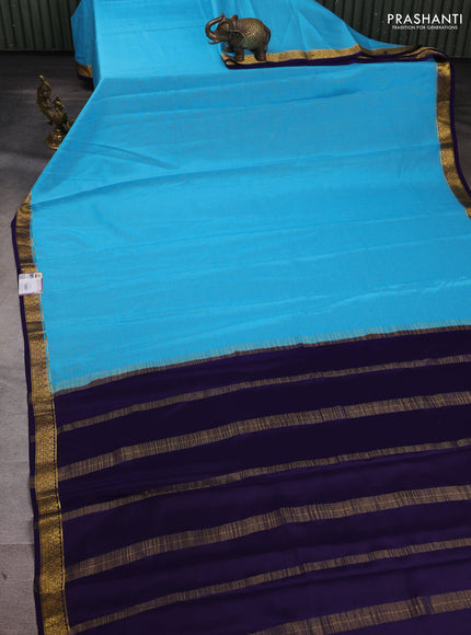 Pure mysore silk saree teal blue and navy blue with allover small zari checked pattern and small zari woven border