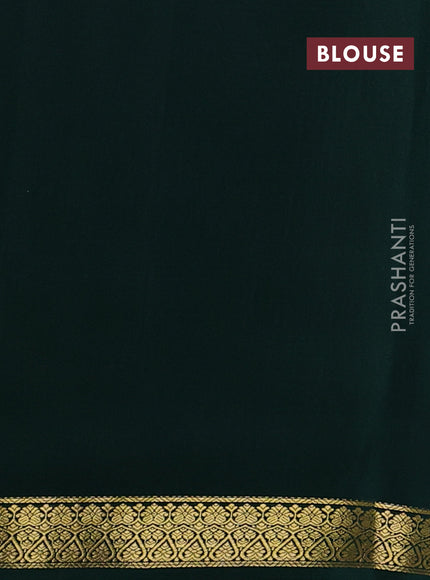 Pure mysore silk saree mustard yellow and bottle green with allover small zari checked pattern and small zari woven border