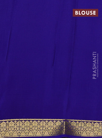 Pure mysore silk saree pastel green and royal blue with allover small zari checked pattern and small zari woven border