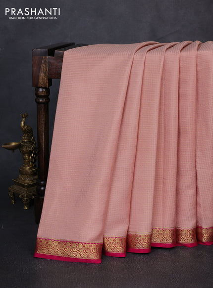 Pure mysore silk saree pastelpink and pink with allover small zari checked pattern and small zari woven border
