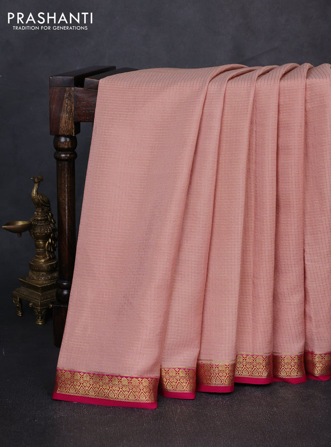 Pure mysore silk saree pastelpink and pink with allover small zari checked pattern and small zari woven border