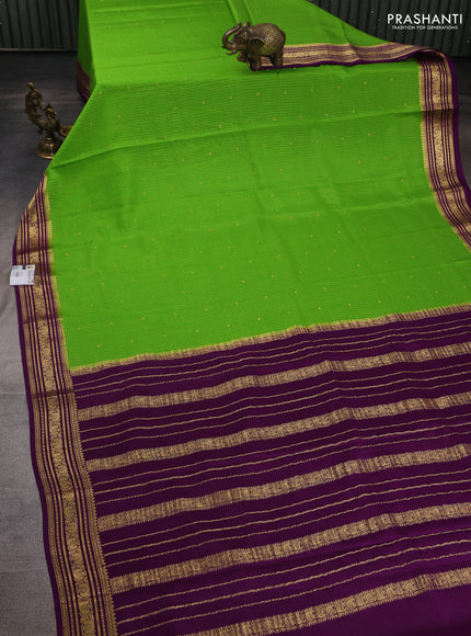 Pure mysore silk saree lime green and violet with allover zari checks & buttas and zari woven border