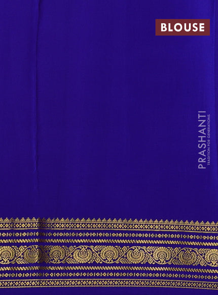Pure mysore silk saree peach pink and royal blue with allover small zari checks & buttas and zari woven border