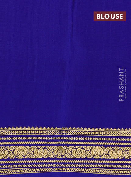 Pure mysore silk saree teal green and blue with allover small zari checks & buttas and zari woven border