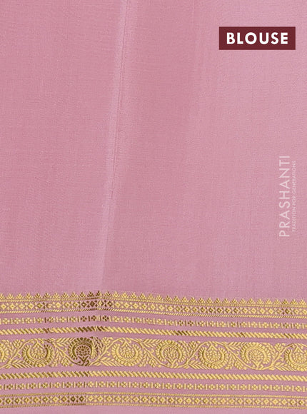 Pure mysore silk saree red and pastel pink with allover small zari checks & buttas and zari woven border
