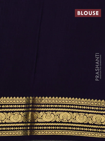 Pure mysore silk saree pastel green and navy blue with allover small zari checks & buttas and zari woven border