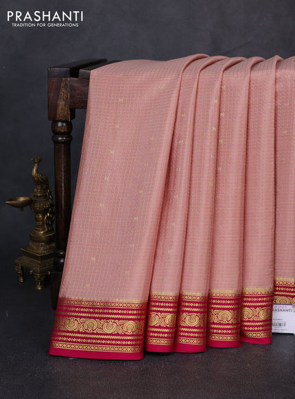 Pure mysore silk saree pastel pink and pink with allover small zari checks & buttas and zari woven border