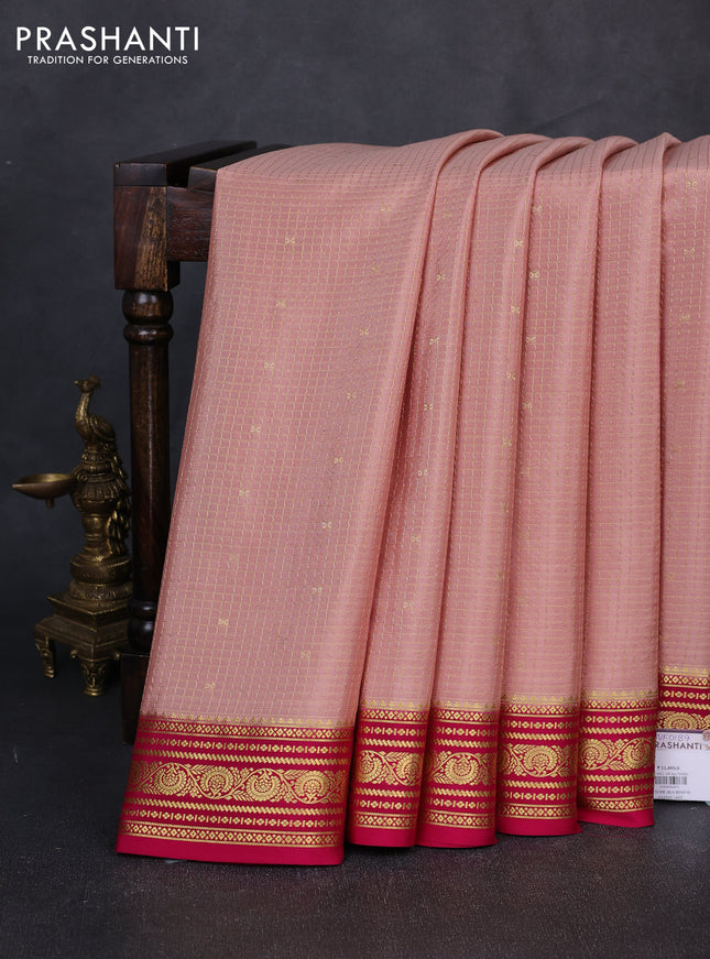 Pure mysore silk saree pastel pink and pink with allover small zari checks & buttas and zari woven border