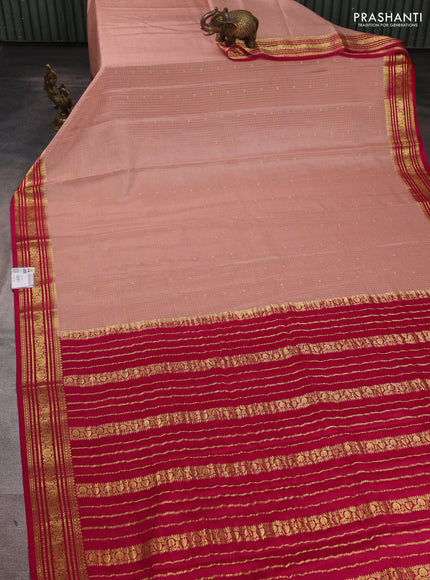 Pure mysore silk saree pastel pink and pink with allover small zari checks & buttas and zari woven border