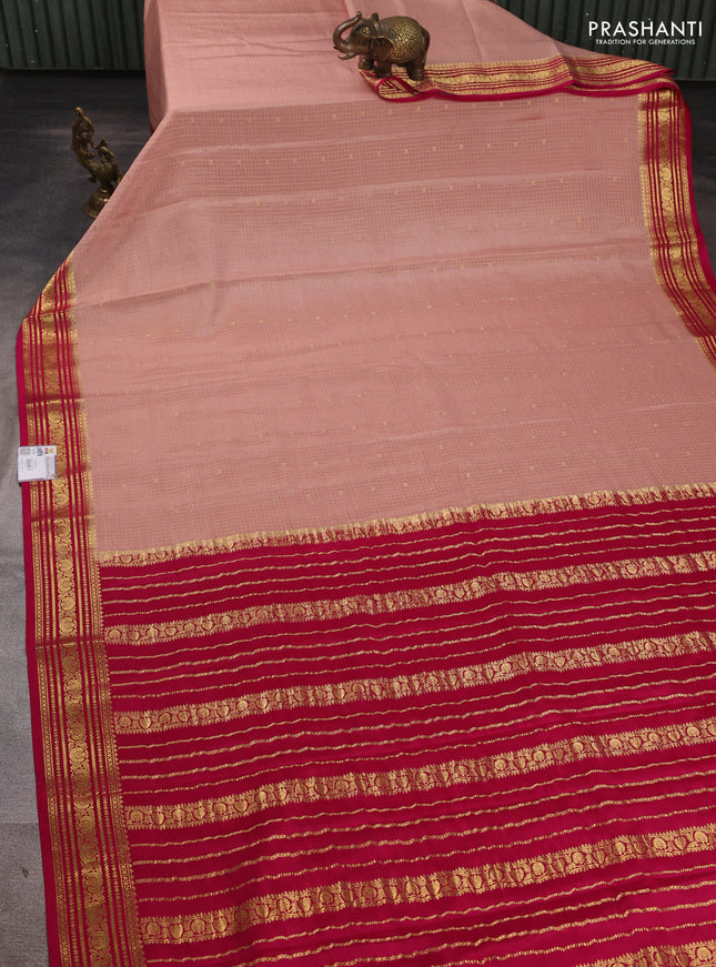 Pure mysore silk saree pastel pink and pink with allover small zari checks & buttas and zari woven border