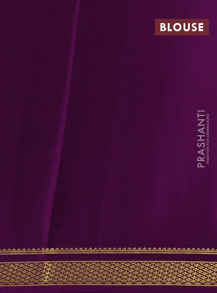 Pure mysore silk saree green and purple with allover zari checked pattern and zari woven border
