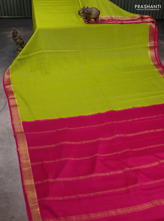 Pure mysore silk saree light green and pink with allover small zari checked pattern and zari woven border