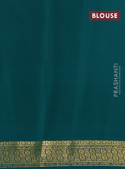 Pure mysore silk saree purple and teal green with allover small zari checked pattern and zari woven border