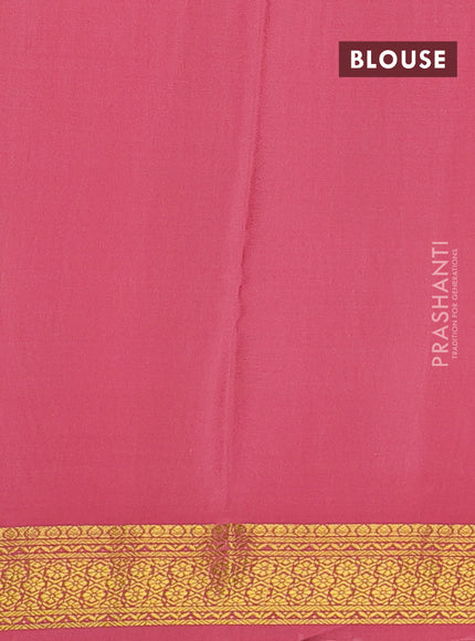 Pure mysore silk saree bottle green and peach pink with allover zari checks & buttas and zari woven border