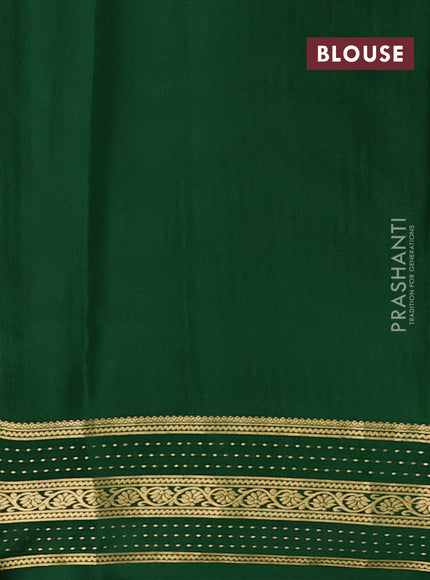 Pure mysore silk saree pastel green and green with allover small zari checked pattern and zari woven border