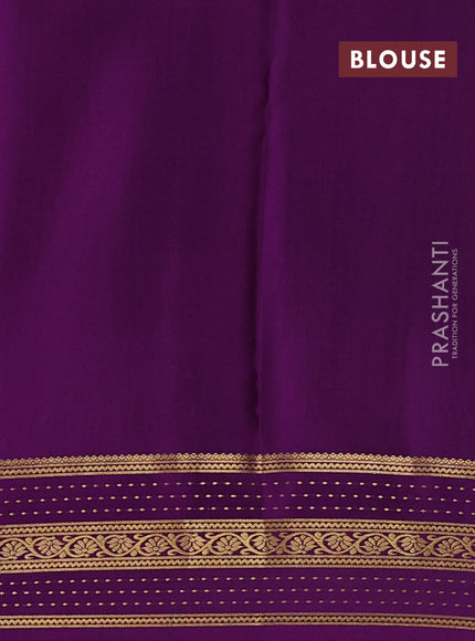 Pure mysore silk saree lime green and purple with allover small zari checked pattern and zari woven border