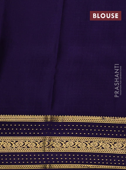 Pure mysore silk saree tomato pink and navy blue with allover zari checked pattern and zari woven border