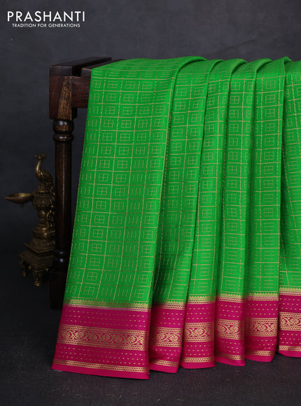 Pure mysore silk saree light green and pink with allover zari checked pattern and zari woven border