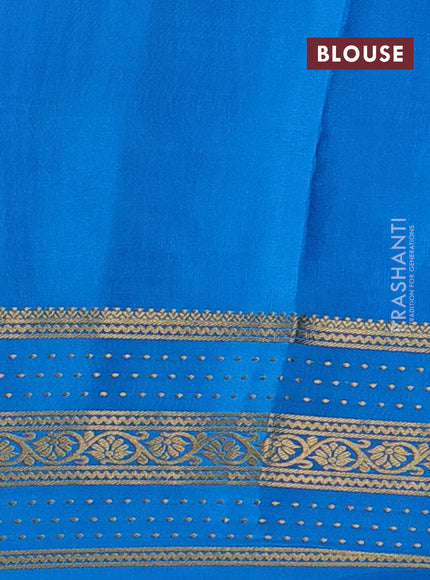 Pure mysore silk saree purple and cs blue with allover small zari checked pattern and zari woven border
