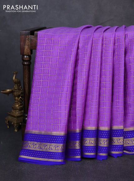 Pure mysore silk saree lavender and royal blue with allover small zari checked pattern and zari woven border