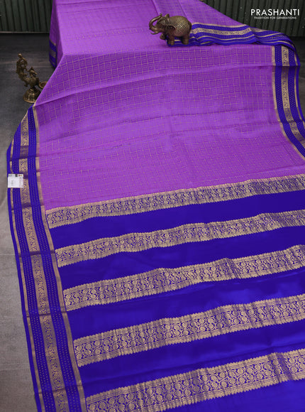Pure mysore silk saree lavender and royal blue with allover small zari checked pattern and zari woven border
