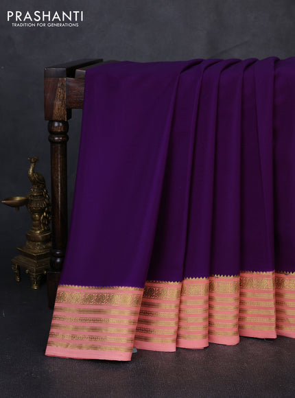 Pure mysore silk saree purple and peach shade with plain body and zari woven border