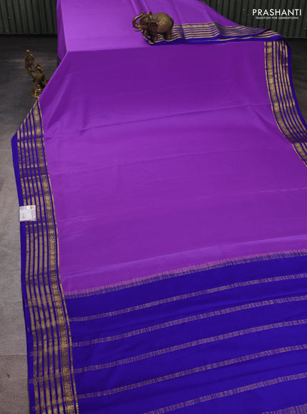 Pure mysore silk saree lavender and royal blue with plain body and zari woven border