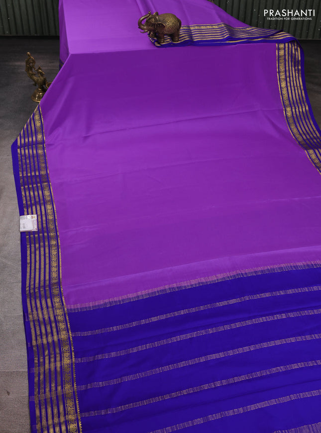 Pure mysore silk saree lavender and royal blue with plain body and zari woven border