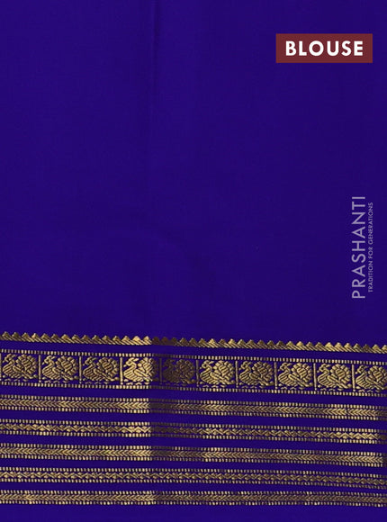 Pure mysore silk saree lavender and royal blue with plain body and zari woven border