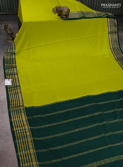 Pure mysore silk saree lime green and green with plain body and zari woven border