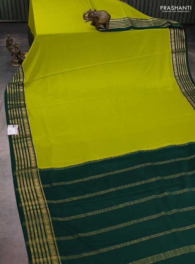 Pure mysore silk saree lime green and green with plain body and zari woven border