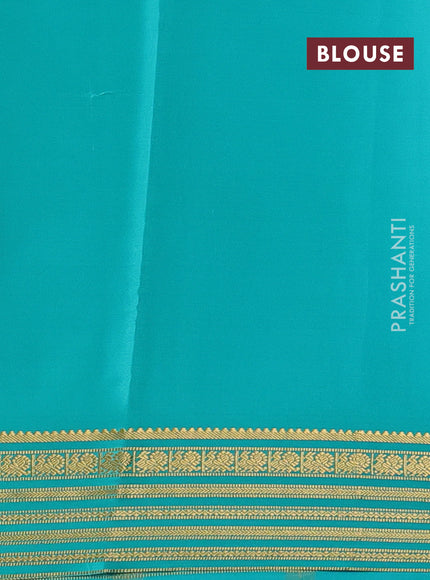 Pure mysore silk saree bottle green and teal green with plain body and zari woven border
