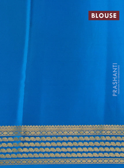 Pure mysore silk saree lime green and cs blue with plain body and zari woven border